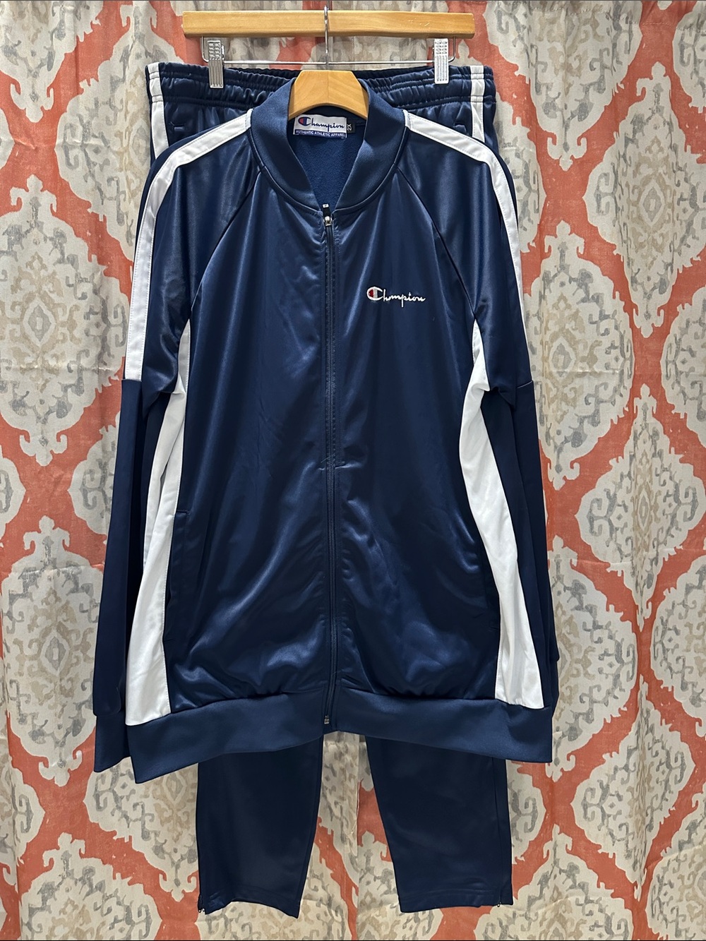 Vintage Champion Navy and White mens 2X Track suit